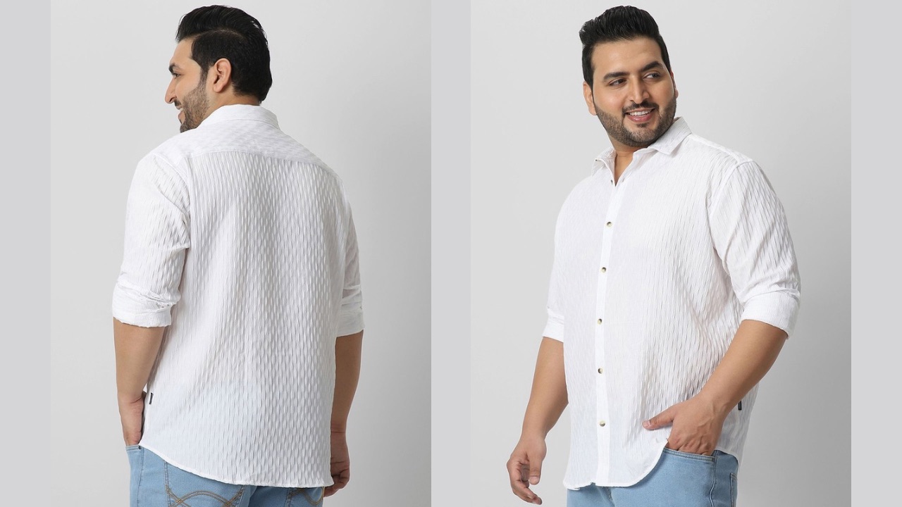 Urbano Plus Men Spread Collar Textured Cotton Casual Shirt