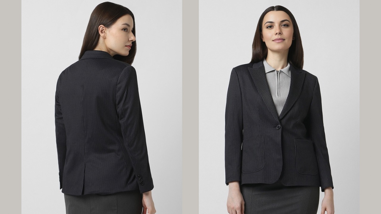 Van Heusen Woman Striped Peaked Lapel Single-Breasted Formal Blazer
