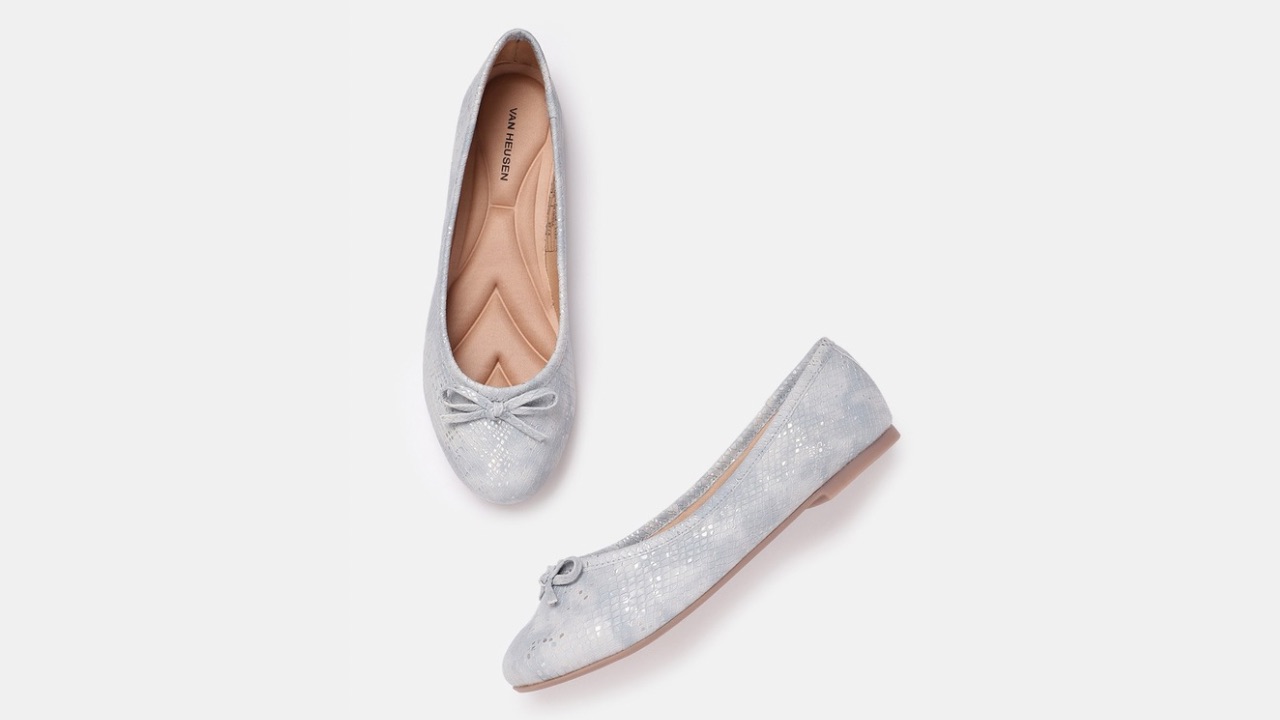 Van Heusen Women Snakeskin Textured Ballerinas with Bows