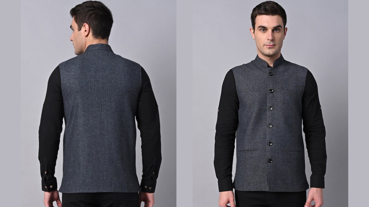Vastraa Fusion Pure Wool Nehru Jacket