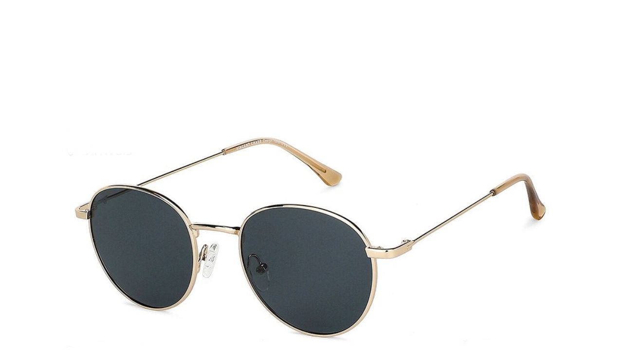 Vincent Chase by Lenskart Unisex Grey Lens & Gold-Toned Round Sunglasses with Polarised and UV Protected Lens