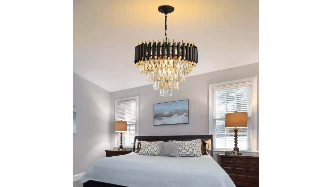 Virya Crystal Black and Gold Chandelier