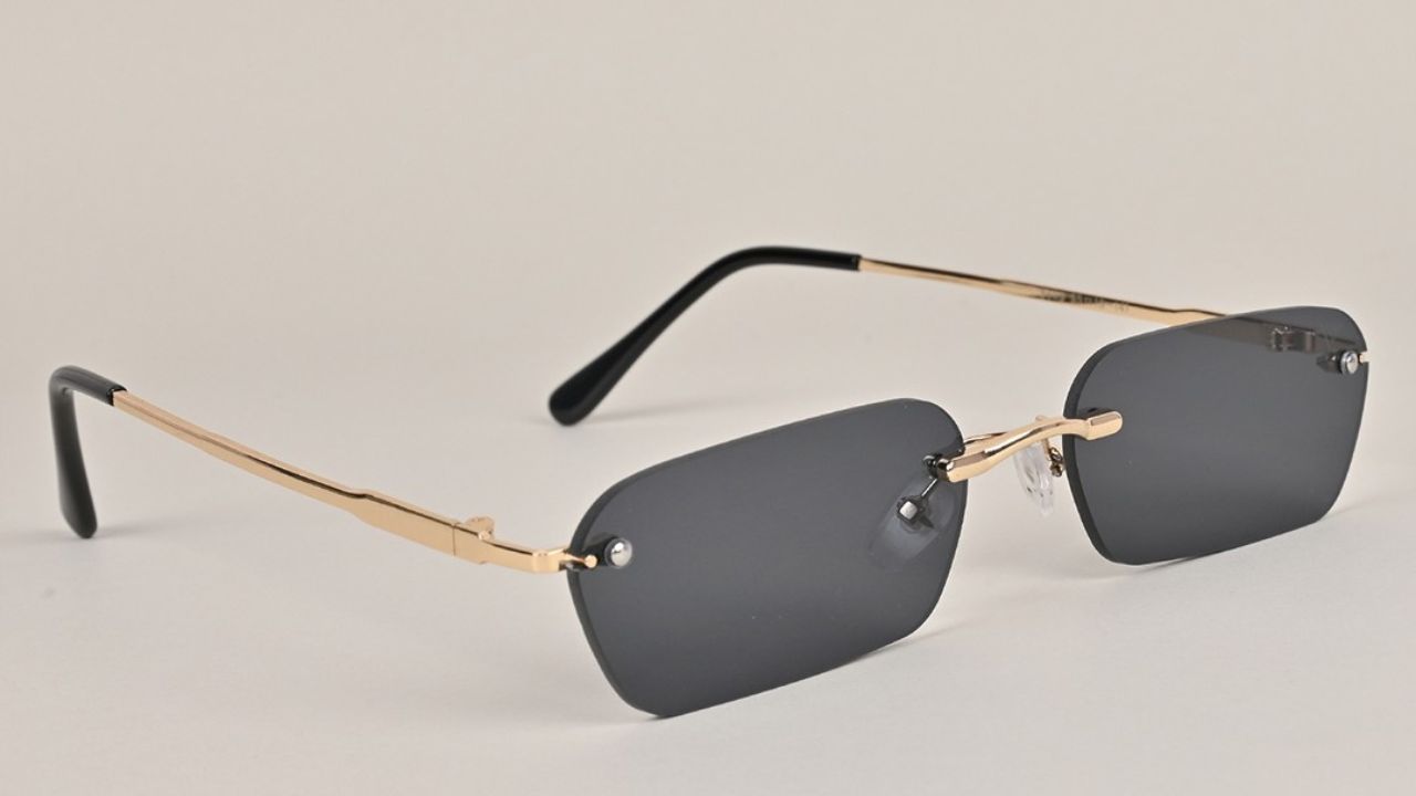 Voyage Unisex Black Lens & Gold-Toned Rectangle Sunglasses with UV Protected Lens