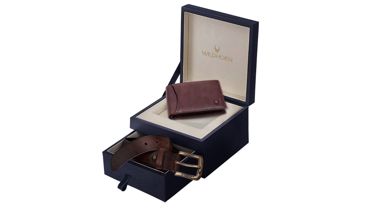 WildHorn Men Maroon & Brown RFID Protected Genuine Leather Accessory Gift Set