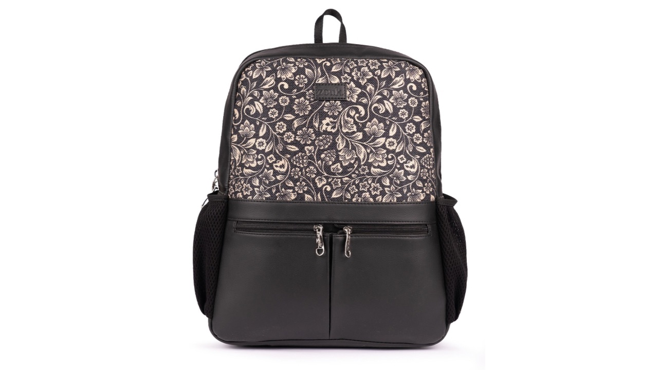 ZOUK Women Floral Printed Vegan Leather Backpack With Compression Straps