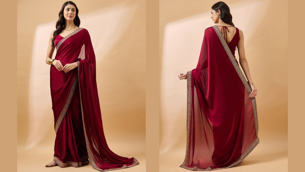 all about you Embroidered Satin Saree