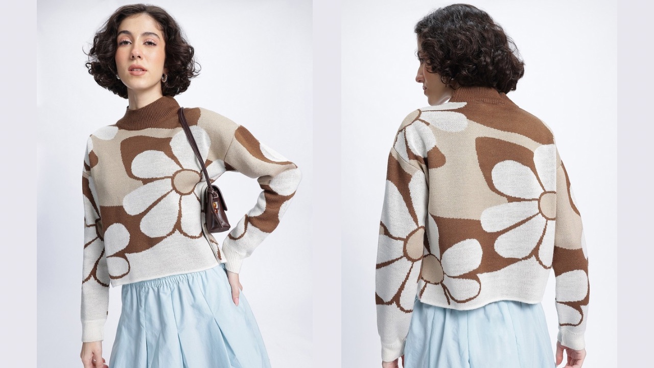 glitchez Garden Vibes Floral Design Drop-Shoulder Pullover