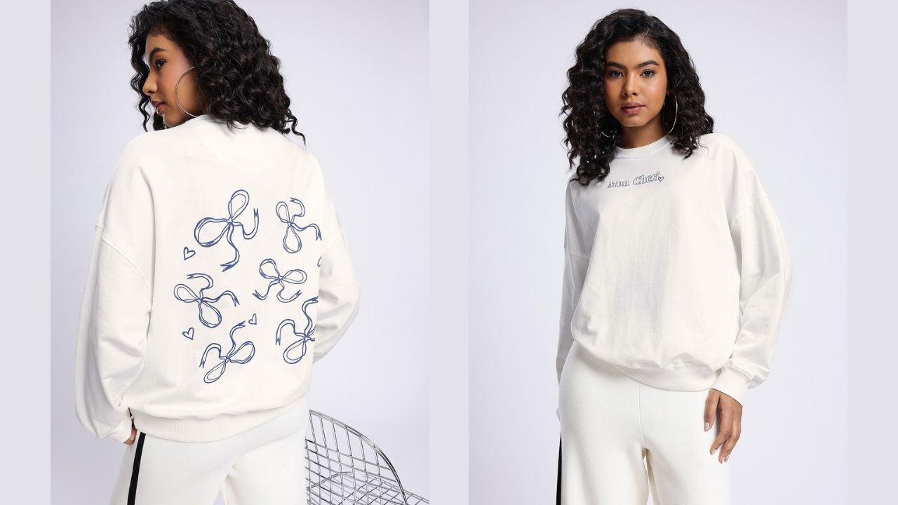 glitchez Modern Vibe Graphic Printed Cotton Terry Oversized Sweatshirt