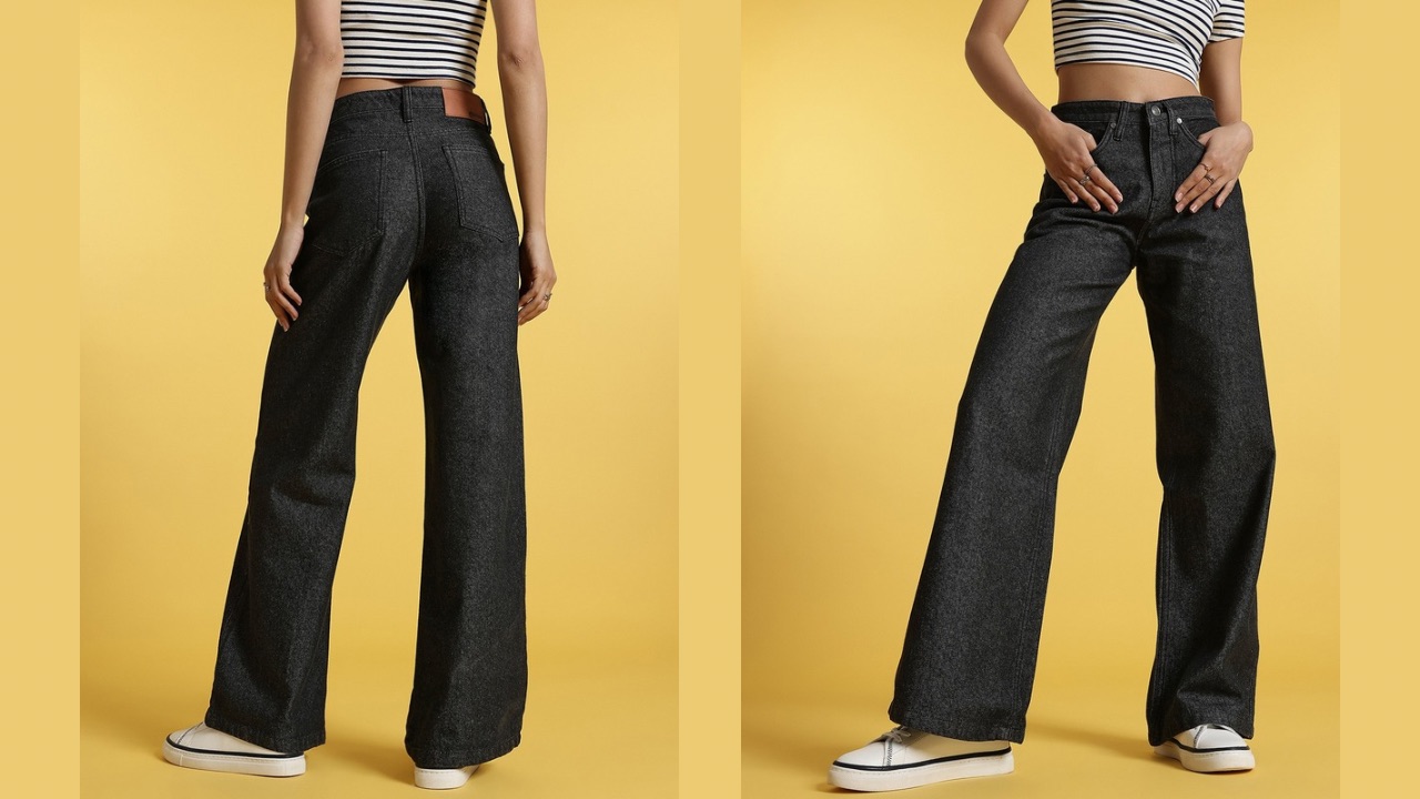 glitchez Women Faded Flex Wide Leg Jeans