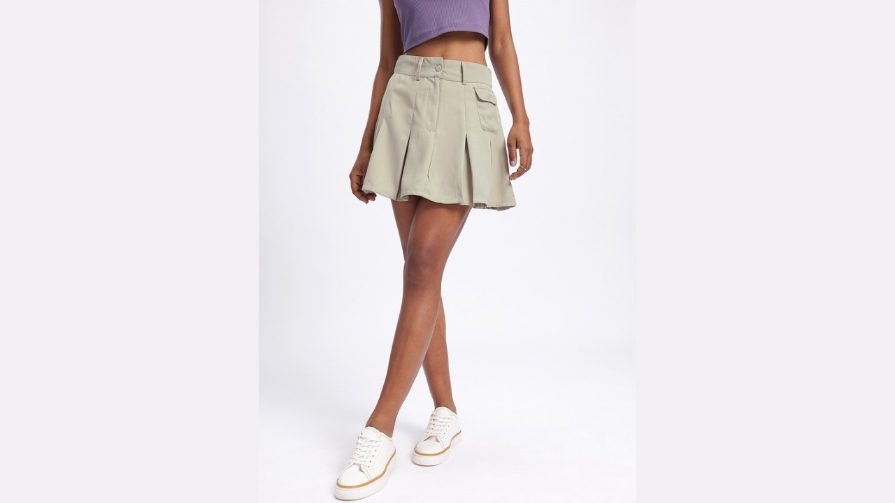 glitchez Women Muted Mini Glam Pleated Skirt