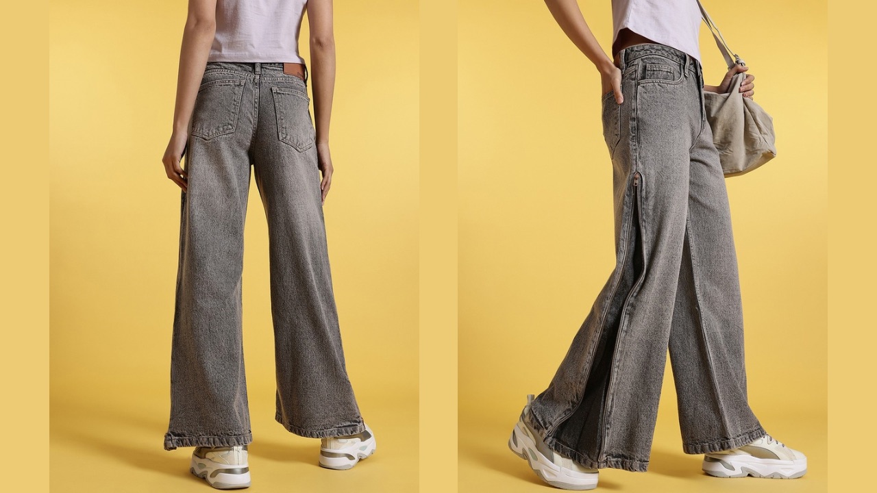 glitchez Women Timeless Threads Side Zipper Wide Leg Fit Jeans