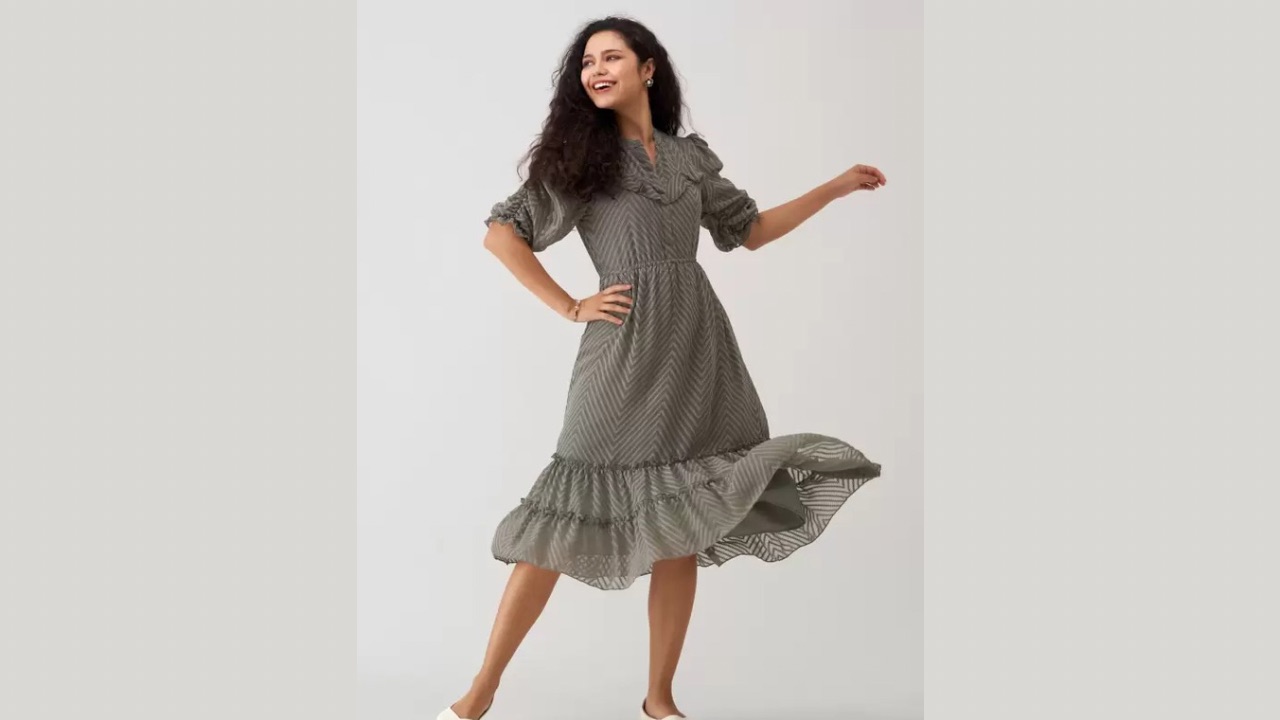 Aask Women Fit & Flare Grey Dress
