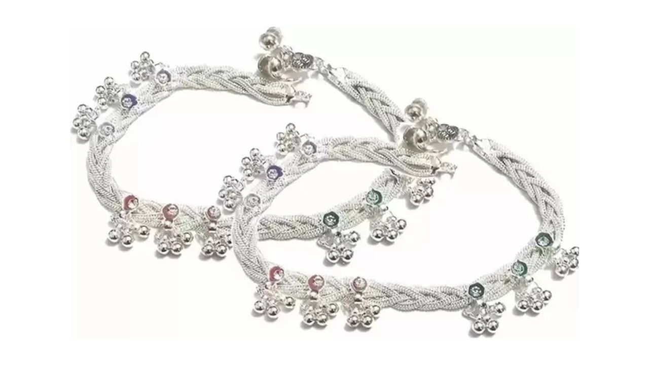 Abhrik Imitation Women Girls Silver Plated White Metal Payal Anklets