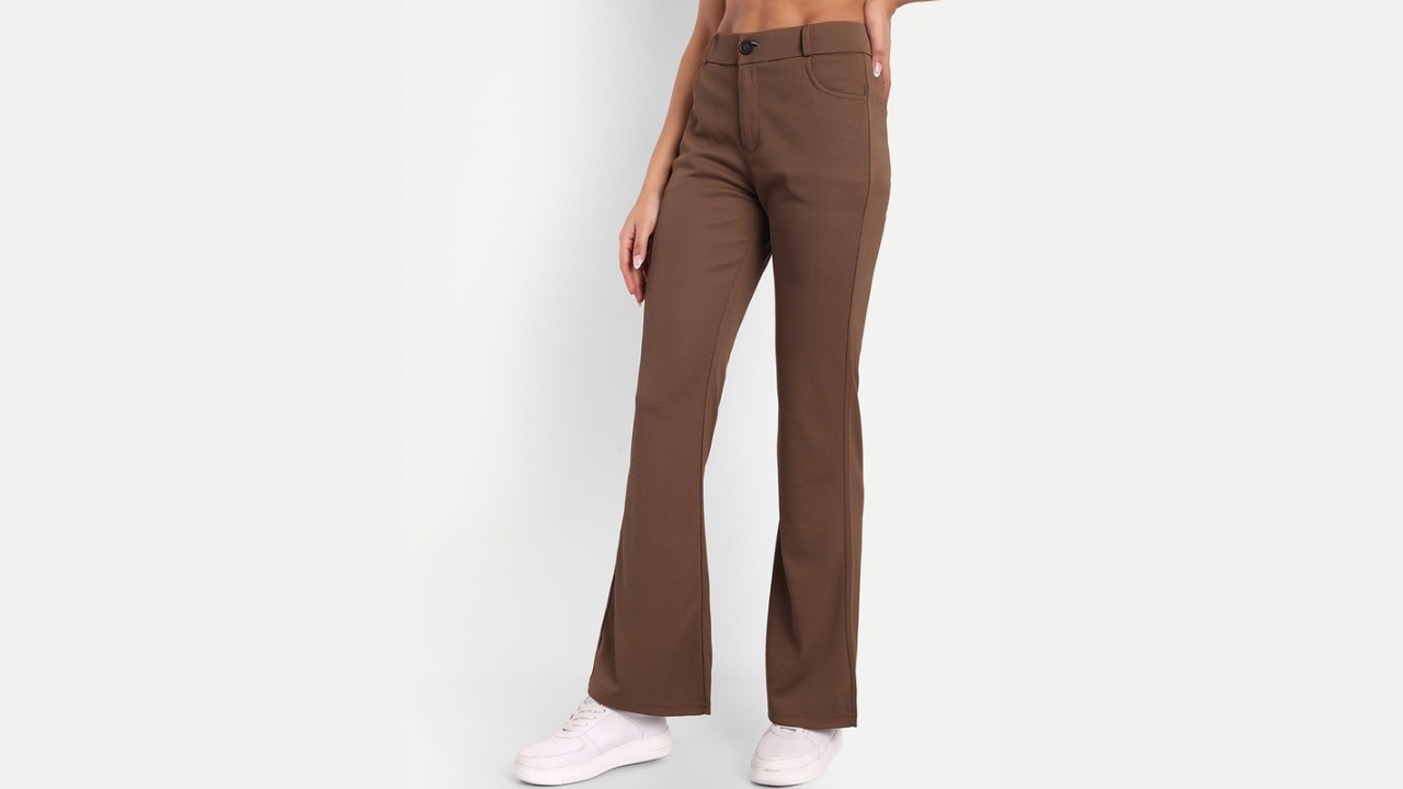 BROADSTAR Women High-Rise Stretchable Flared Bootcut Corduroy Trousers