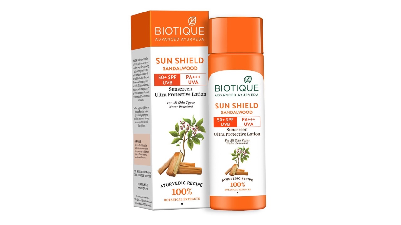 Biotique Sun Shield Sandalwood 50+ SPF UVA UVB Sunscreen Ultra Protective Lotion