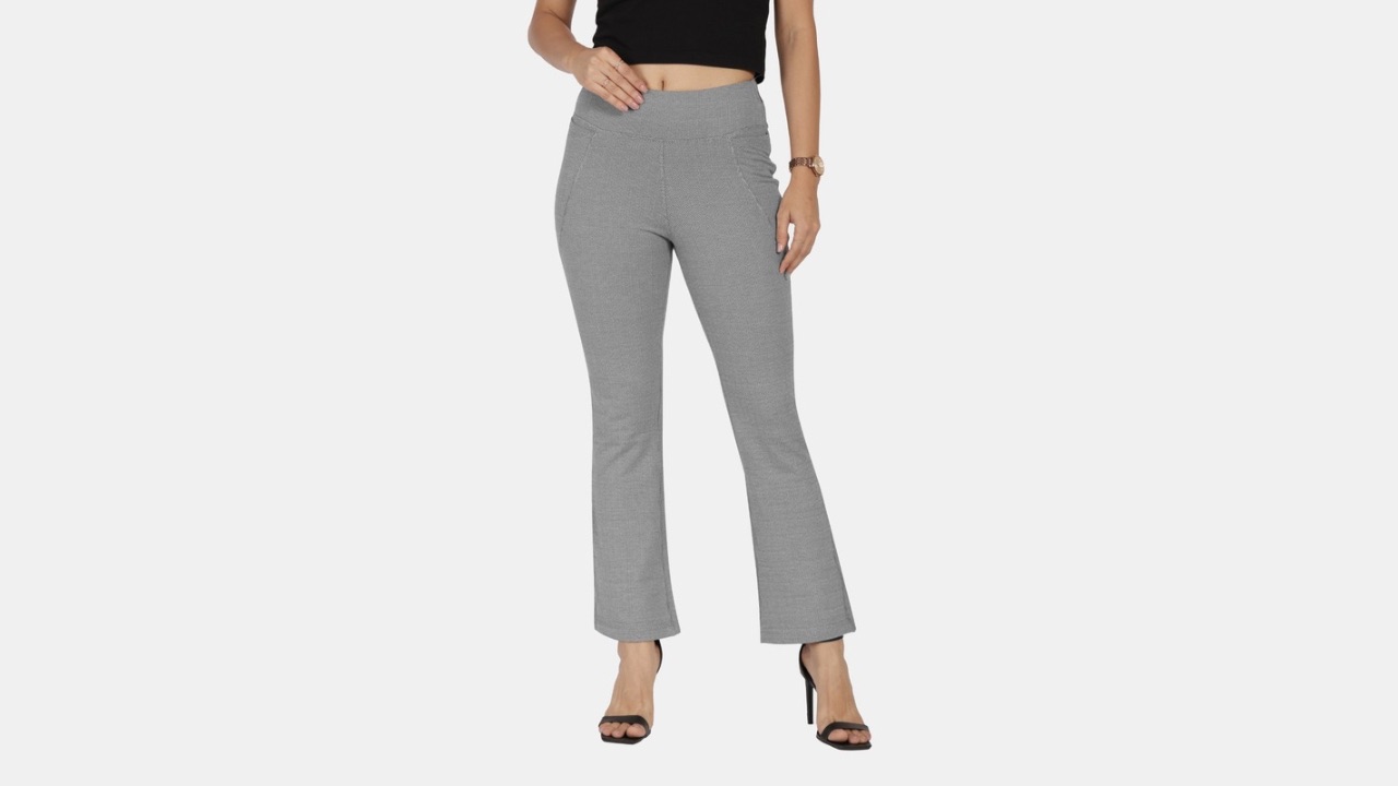 Blissclub Women Mildly Brushed Wrinkle Free Werk It Flare Pants With Herringbone Pattern