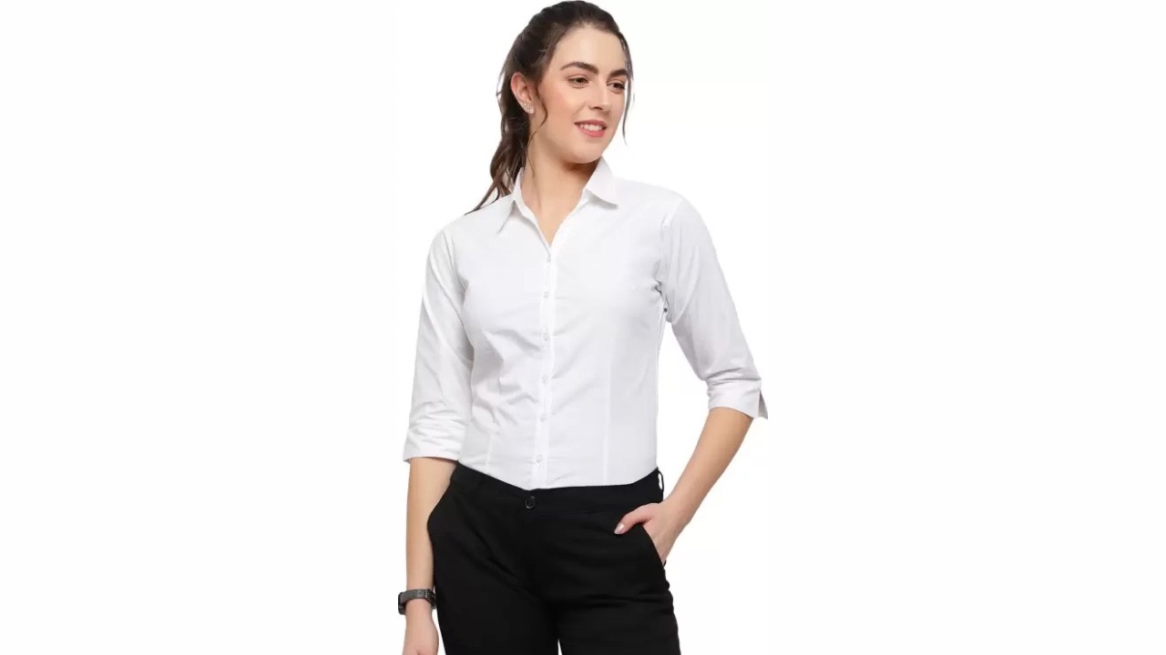 Blue Ronin Women Regular Fit Solid Curved Collar Formal Shirt