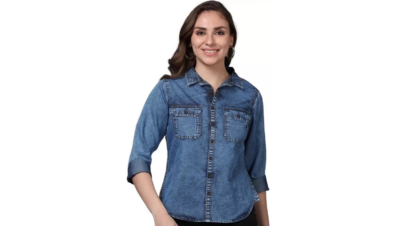 CAZZBA Women Regular Fit Washed Spread Collar Casual Shirt