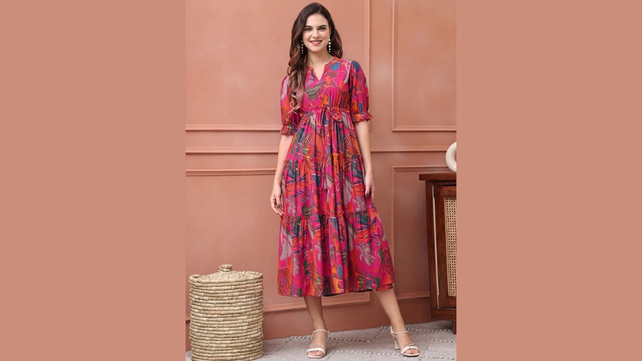 Claura Women Floral Printed Fit & Flare Midi Dress