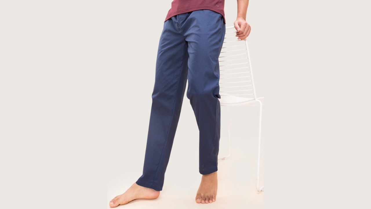 DAMENSCH Men Solid Navy Blue Stretch Cotton Tapered Woven Lounge Pants