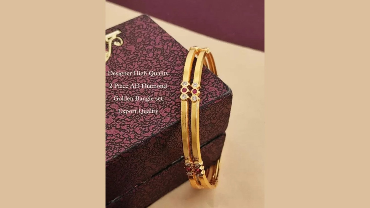 DH Jewells Brass Cubic Zirconia Diamond Gold-Plated Bangle