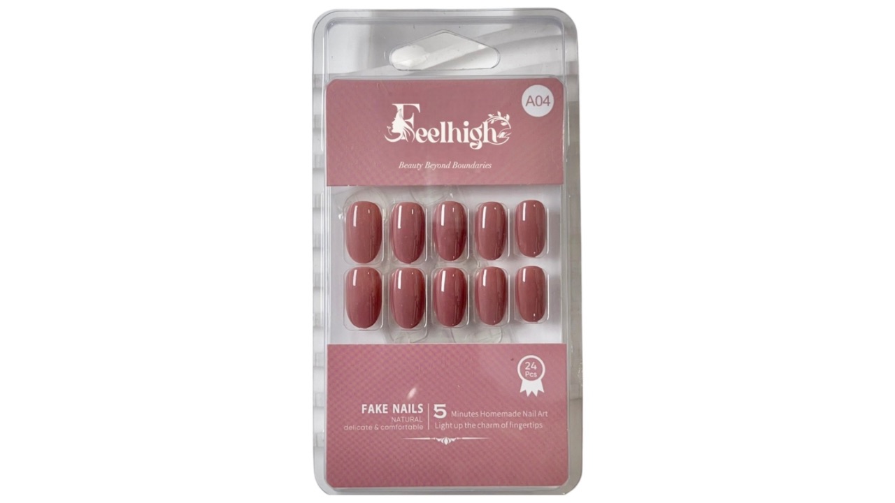 FEELHIGH 24-Pcs Stick On Reusable Waterproof Press-On Nails - A04