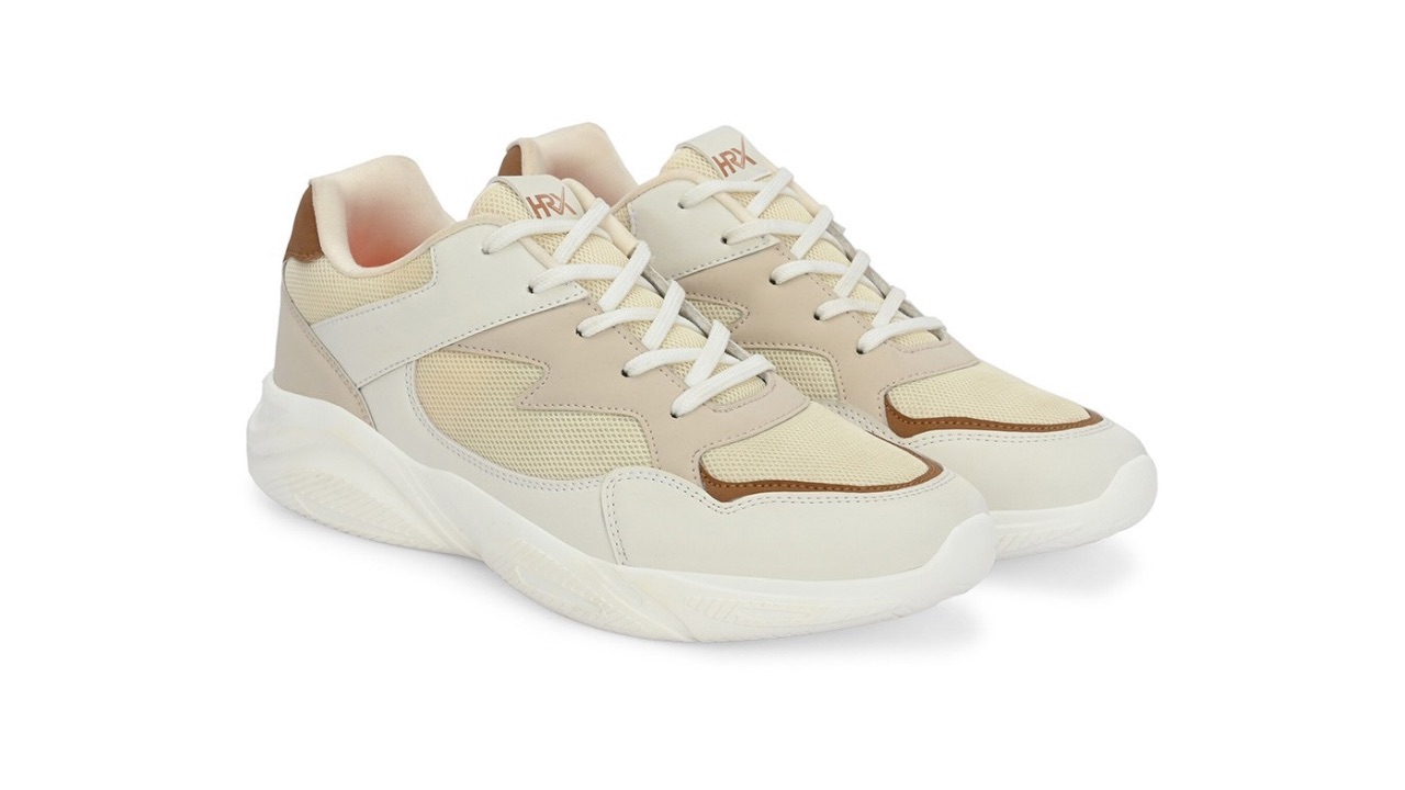 HRX by Hrithik Roshan Men Cream-Coloured Mesh Running Shoes