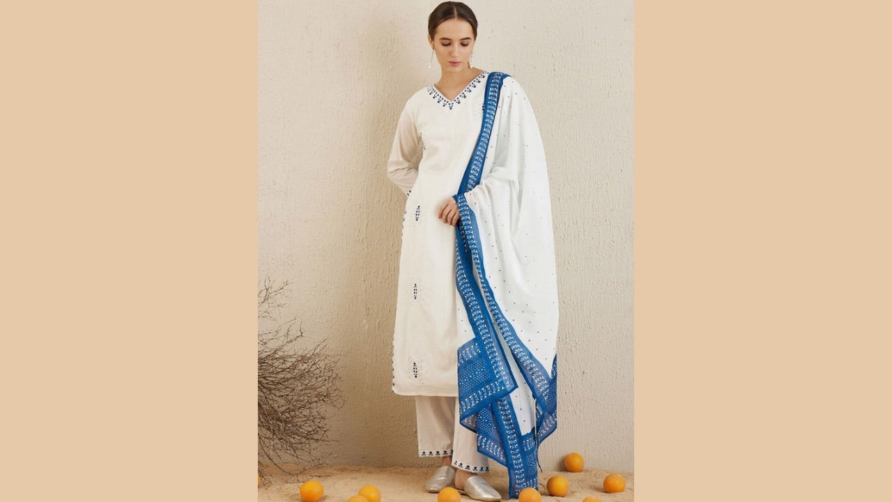 Indo Era Ethnic Motifs Embroidered Thread Work Pure Cotton Kurta with Trousers & Dupatta