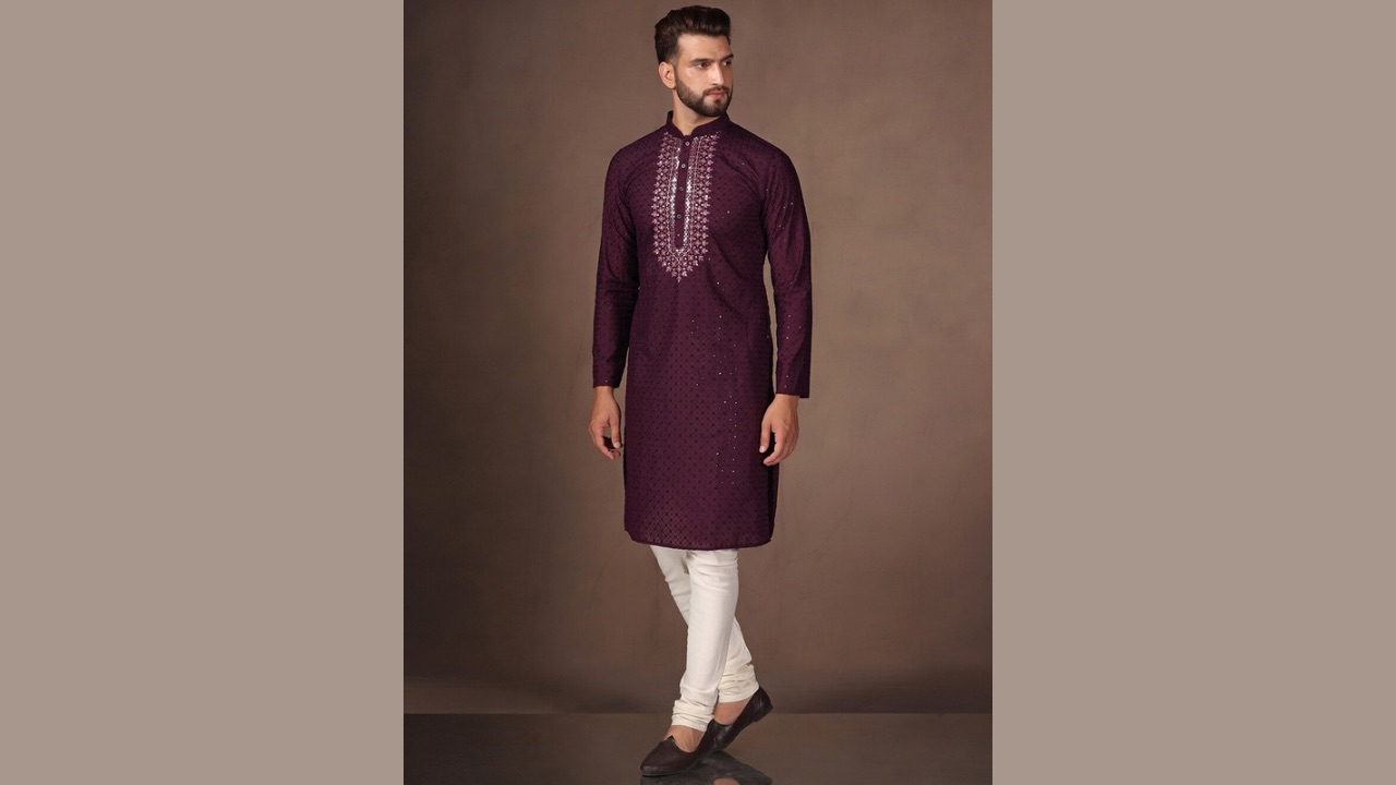 KISAH Men Sequence Embroidered Zari Regular Fit Kurta