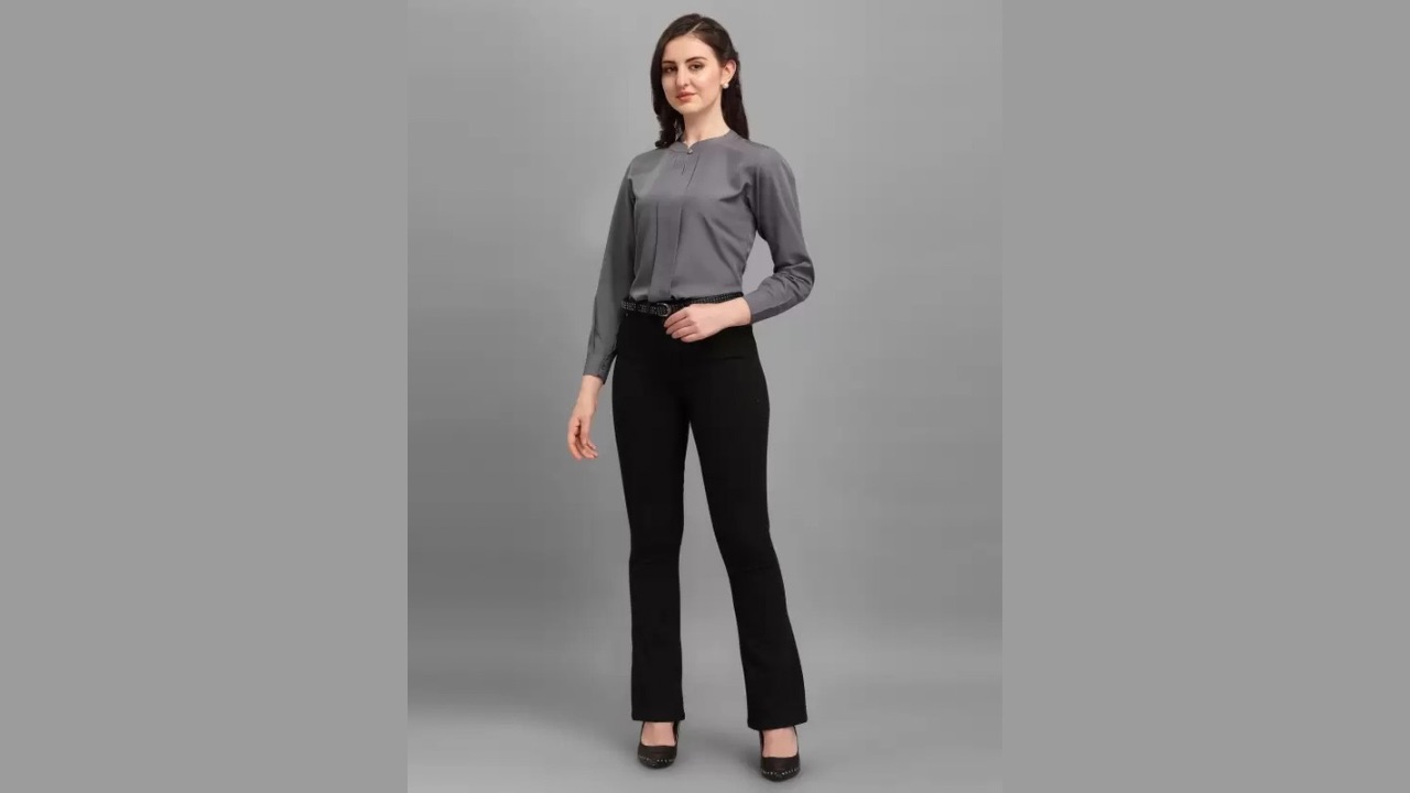 Kinjo Women Regular Fit Solid Mandarin Collar Formal Shirt