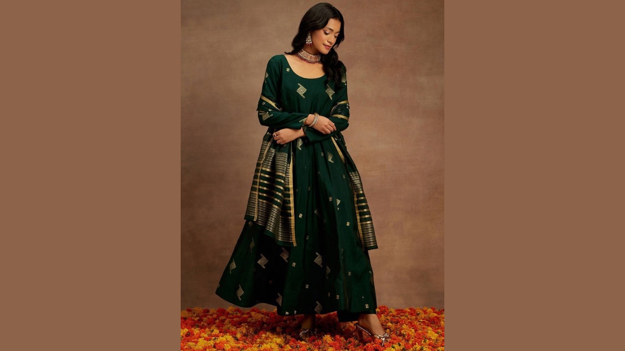 Libas Woven Design Chanderi Silk Kurta With Trousers & Dupatta
