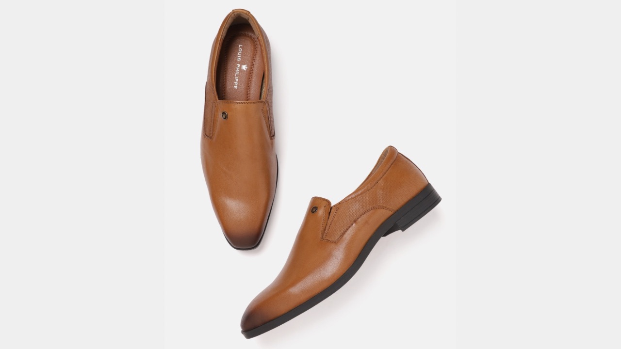 Louis Philippe Men Tan Brown Solid Leather Formal Slip-Ons