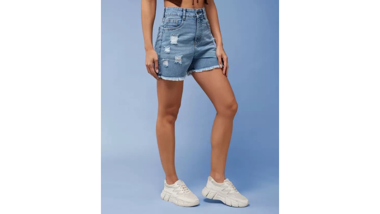 Miss Chase Self Design Women Blue Bermuda Shorts