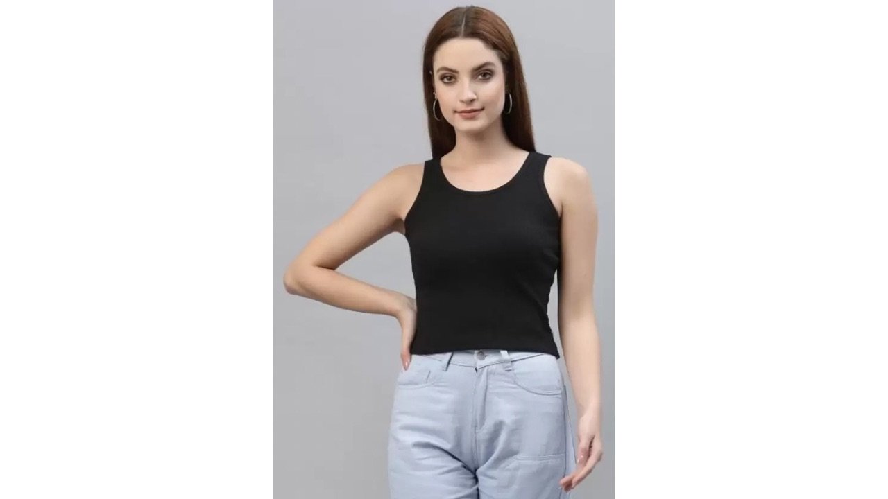 Mitos Casual Self Design Women Black Top