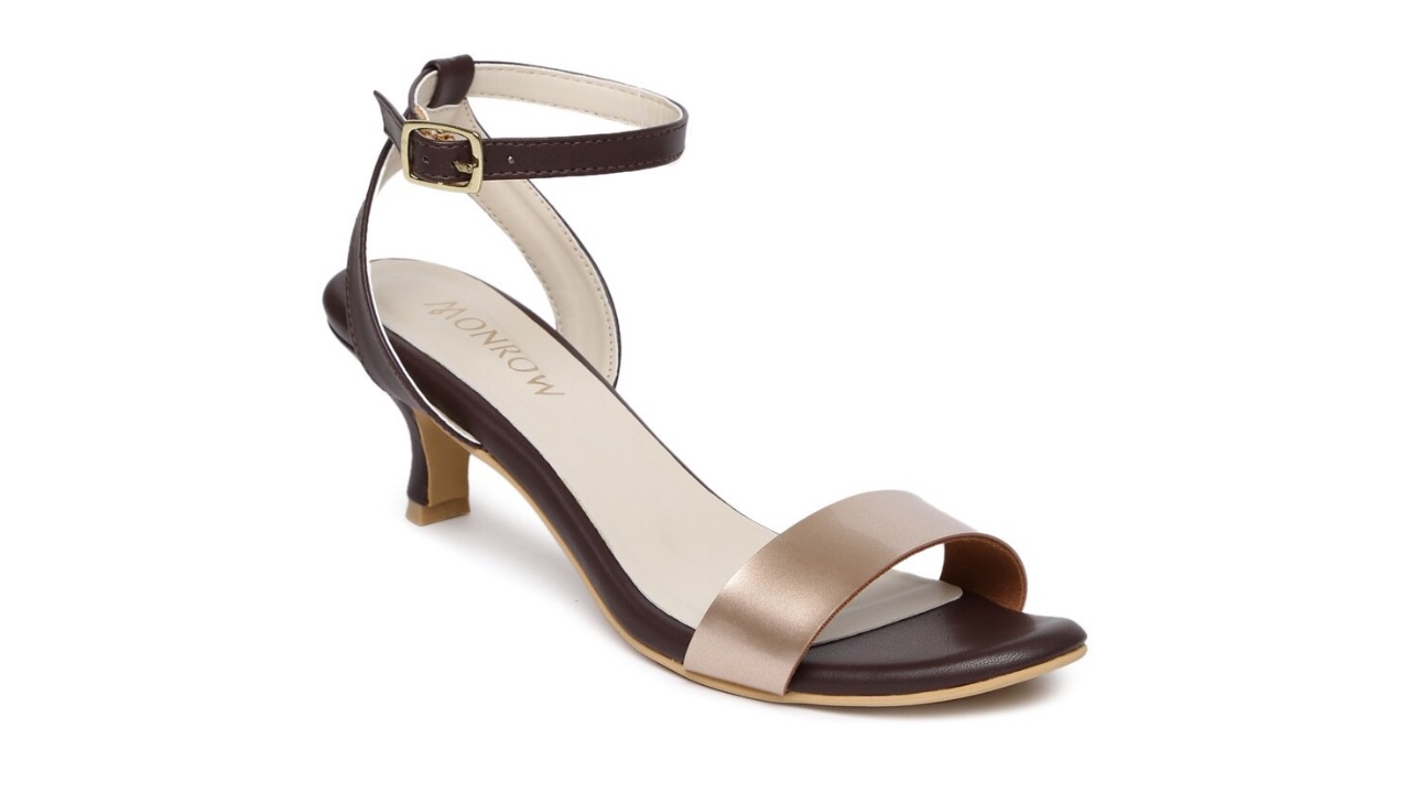 Monrow Women Muted Gold-Toned & Brown Colourblocked Heels
