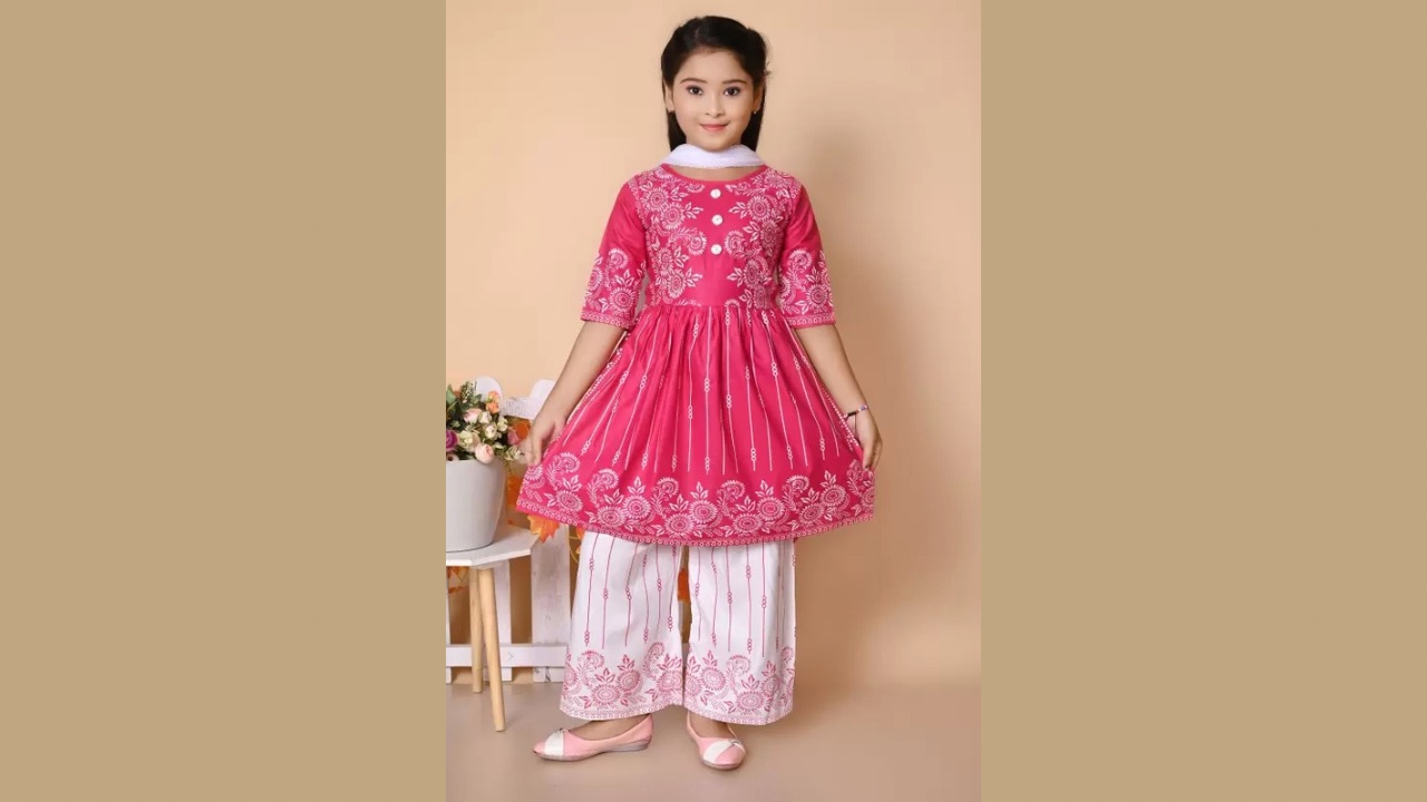 Nice Nisa Fashion Girls’ Block Print Anarkali Kurta