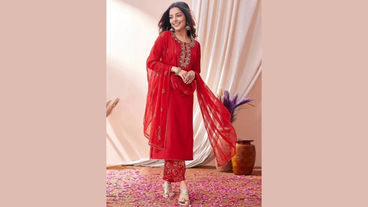 PHYSIL Women Viscose Rayon Kurta Pant Attached Dupatta Set