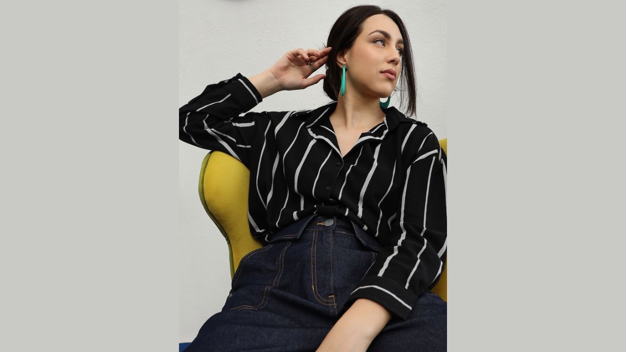 PINACOLADA Spread Collar Long Sleeves Striped Cotton Oversized Casual Shirt