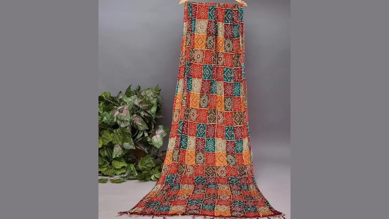 PK Hub Chiffon Self-Design Printed Dupatta