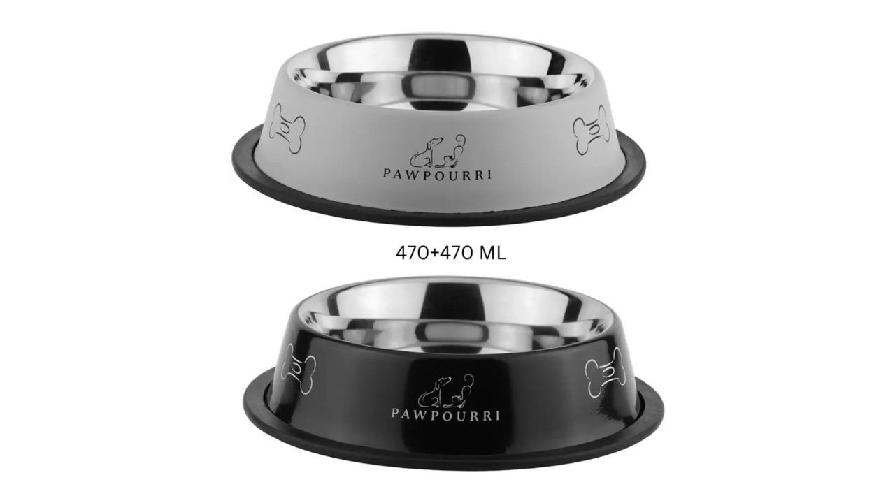 Pawpourri Combo Anti-Skid Stainless Steel Pet Bowl Set