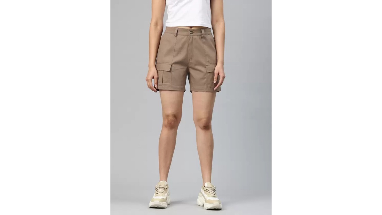 Popnetic Solid Women Beige Cargo Shorts
