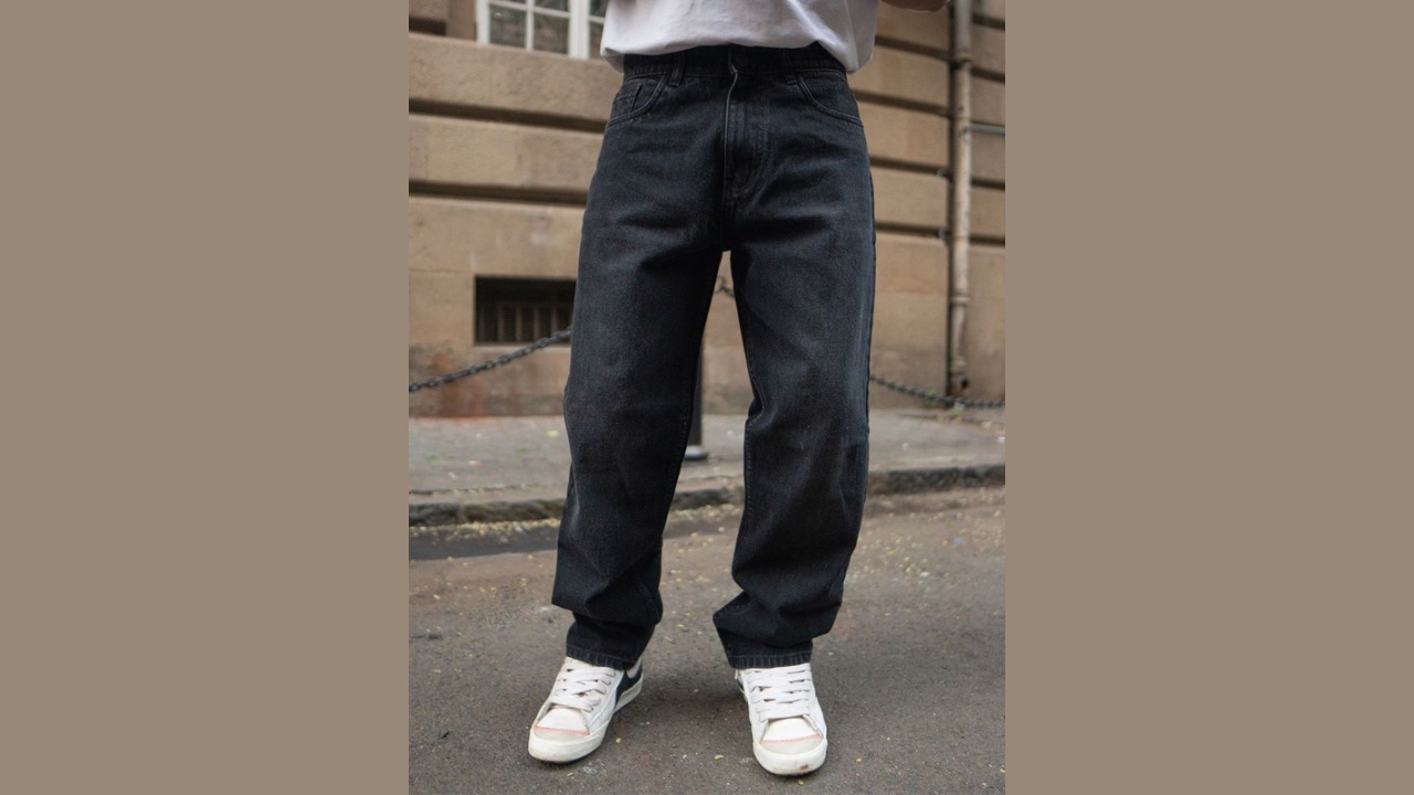 Powerlook Men Cotton Charcoal Baggy Jeans