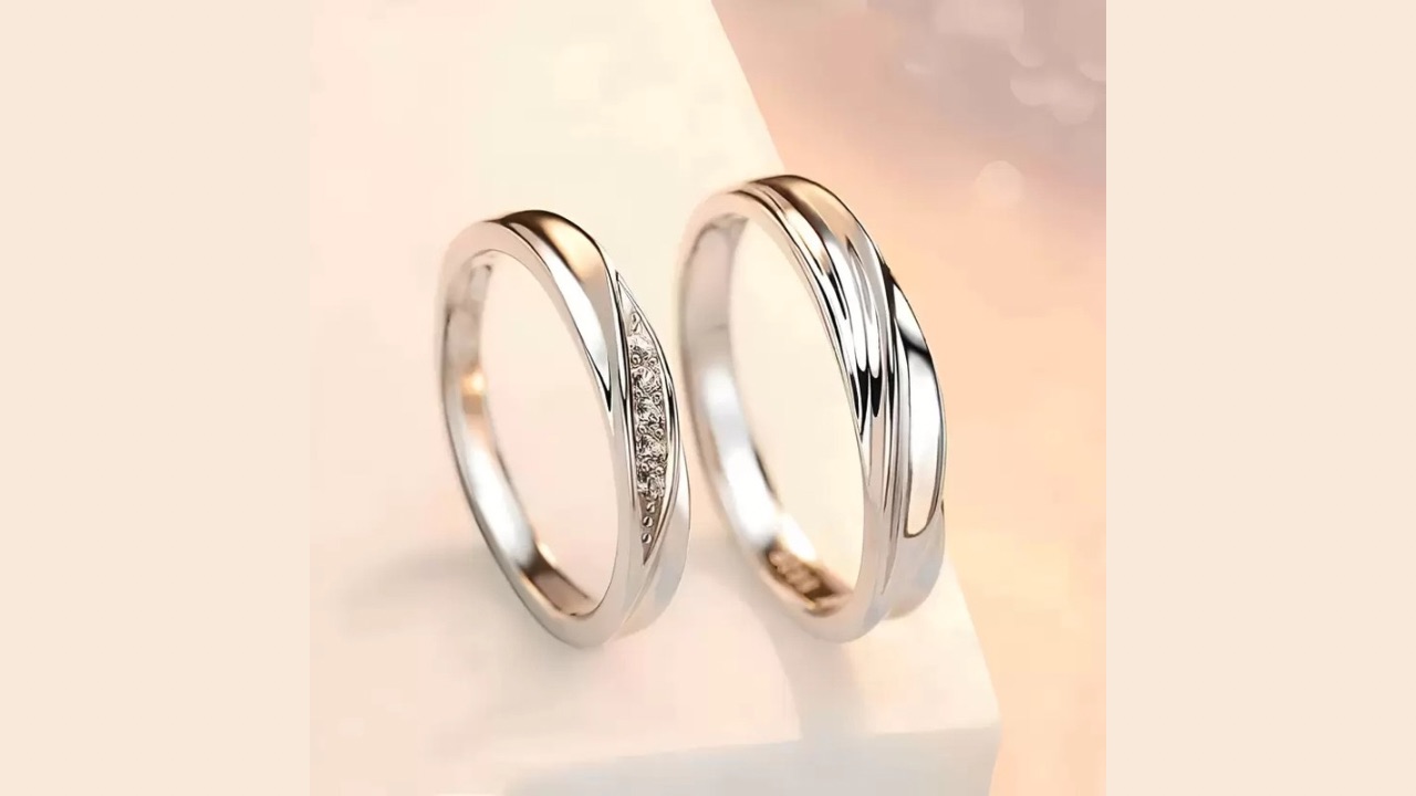 Reversea Sterling Silver Stainless Steel Cubic Zirconia Platinum Silver Plated Ring Set