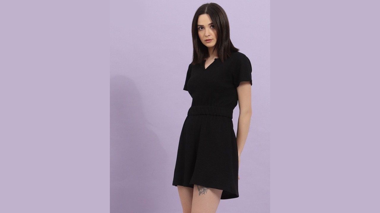 Rigo Split Crew Neck Short Sleeves Cotton Basic Jumpsuit