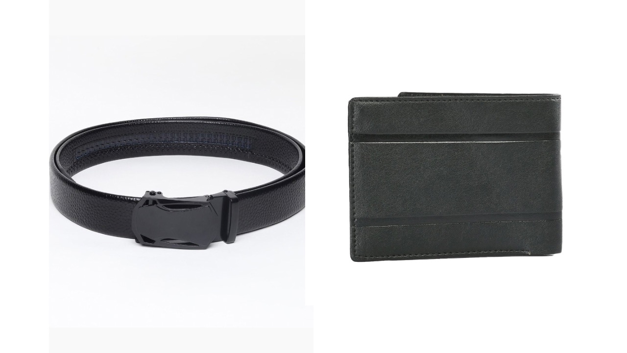 Roadster Men Textured Belt & Wallet Formal Accessory Gift Set