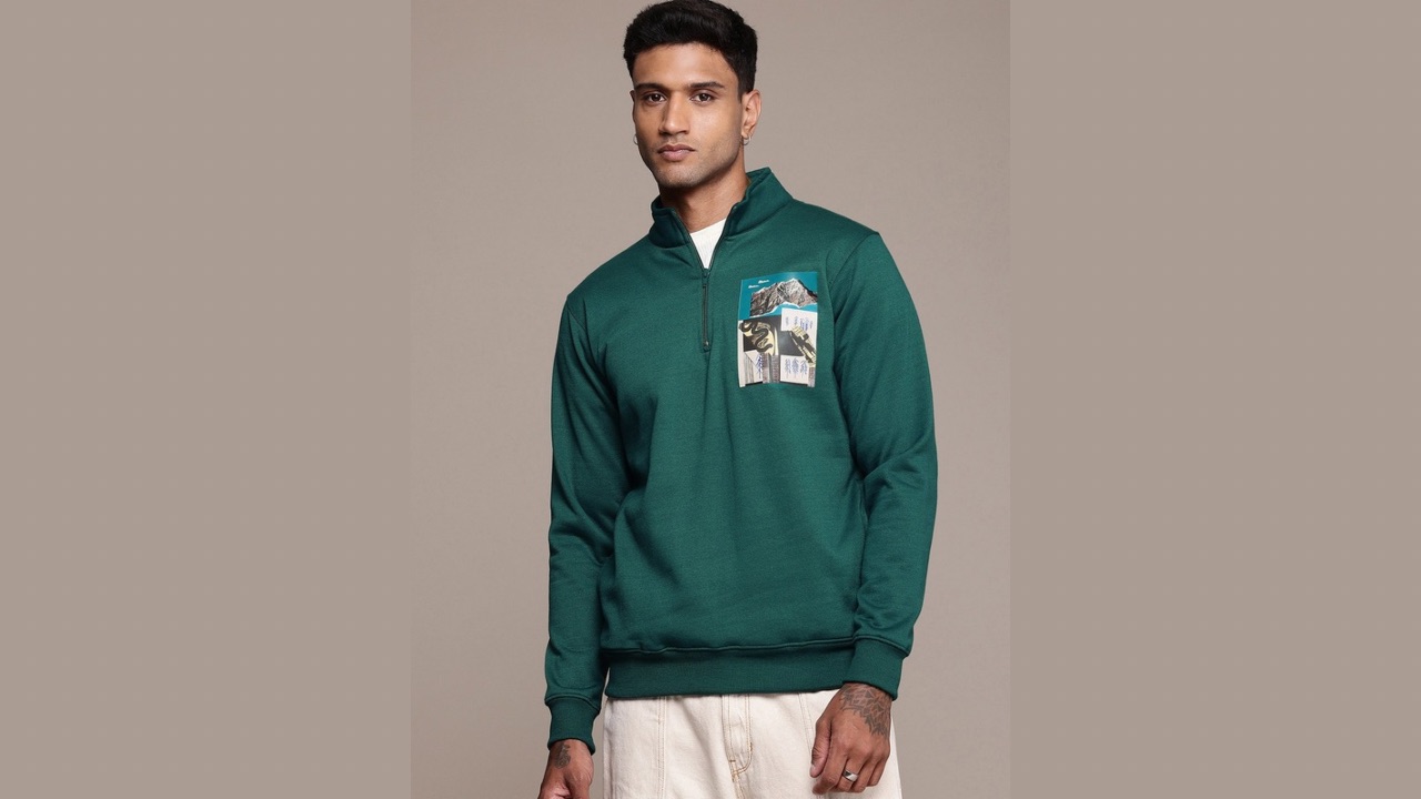 Roadster The Life Co. Graphic Printed Mock Neck Sweatshirt