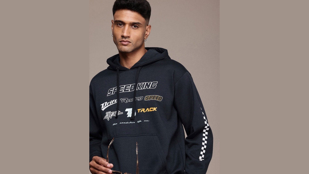Roadster The Life Co. Relaxed Fit Typography Printed Hooded Sweatshirt