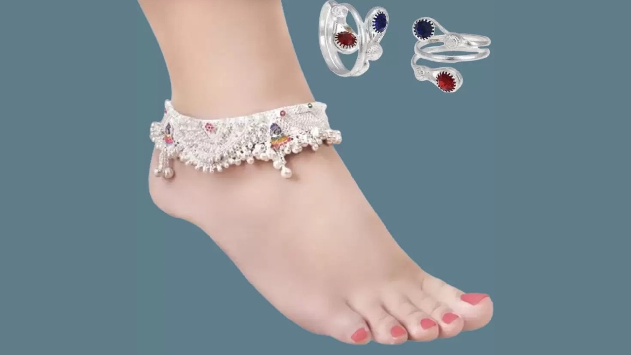 SONU SELECT Beautiful Silver Plated Bridal Payal Pajeb