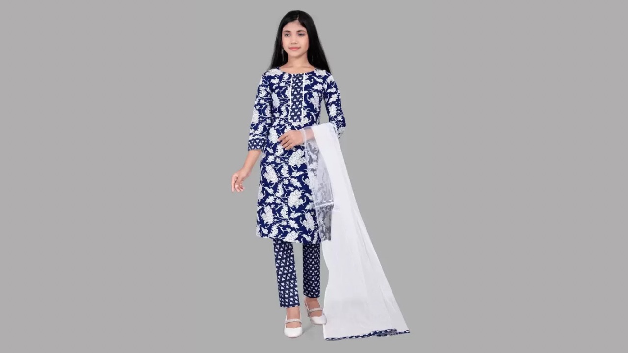 SUF Fashion Girls’ Formal Kurta, Pyjama, and Dupatta Set
