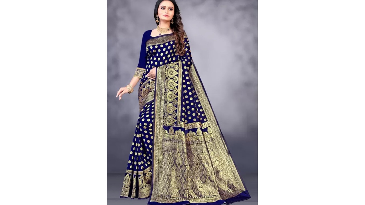 Sarisa Woven Self-Design Embellished Banarasi Art Silk Jacquard Saree